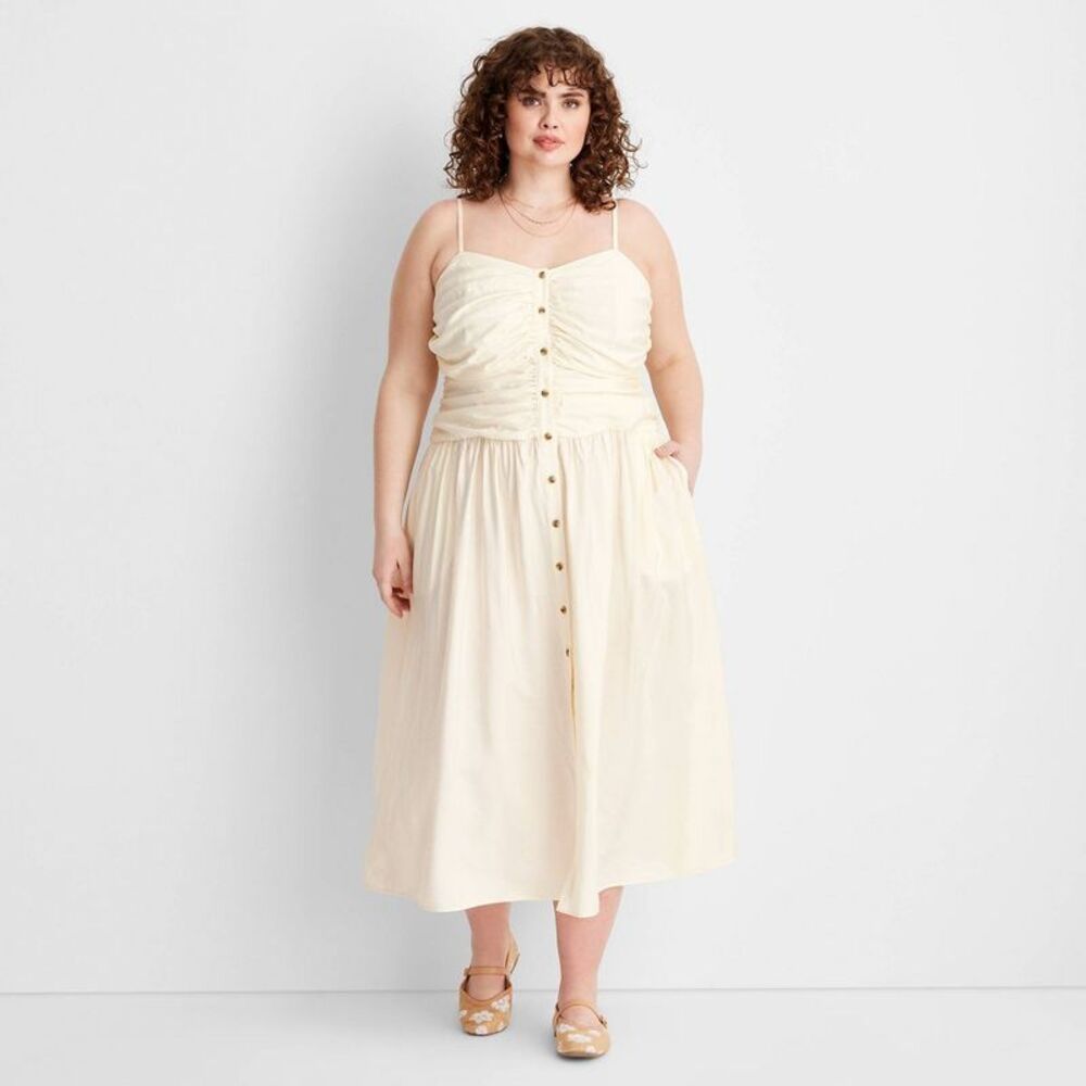 Women's Ruched Midi Tank Dress - Future Collective Cream XXL